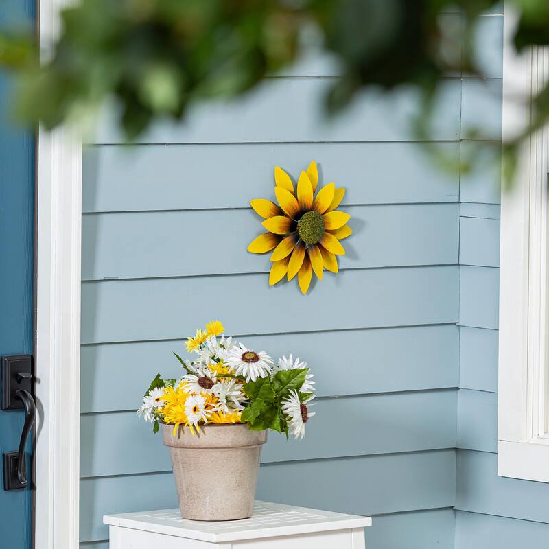 13" Metal Yellow Sunflower Wall Spinner