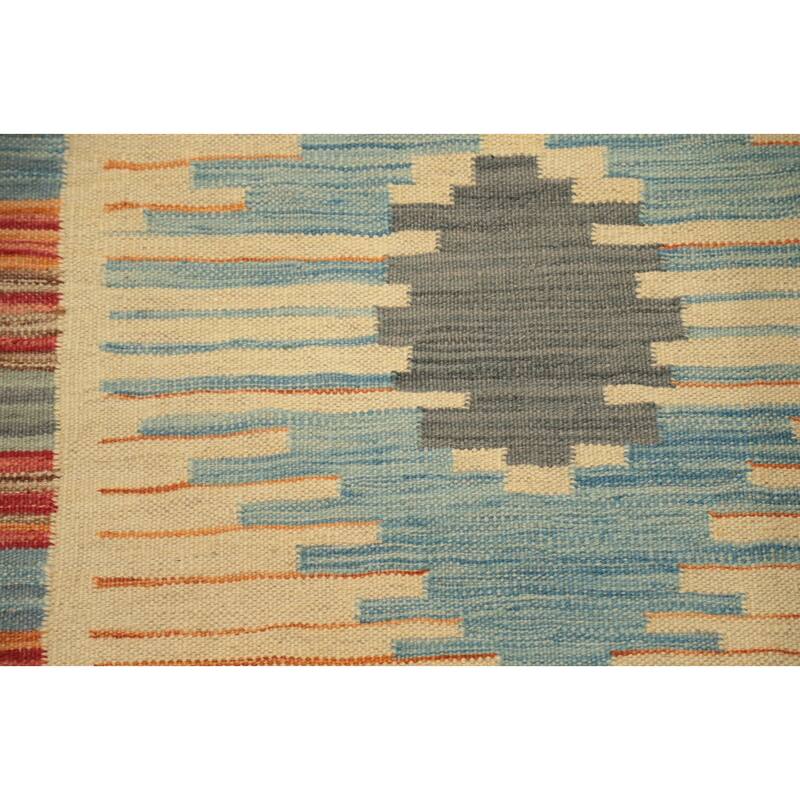 Hand Woven Oriental 100% Wool Carpet Southwestern Tribal Oranges & Rust Kilim Runner Rug - 12' 1'' X 2' 8''