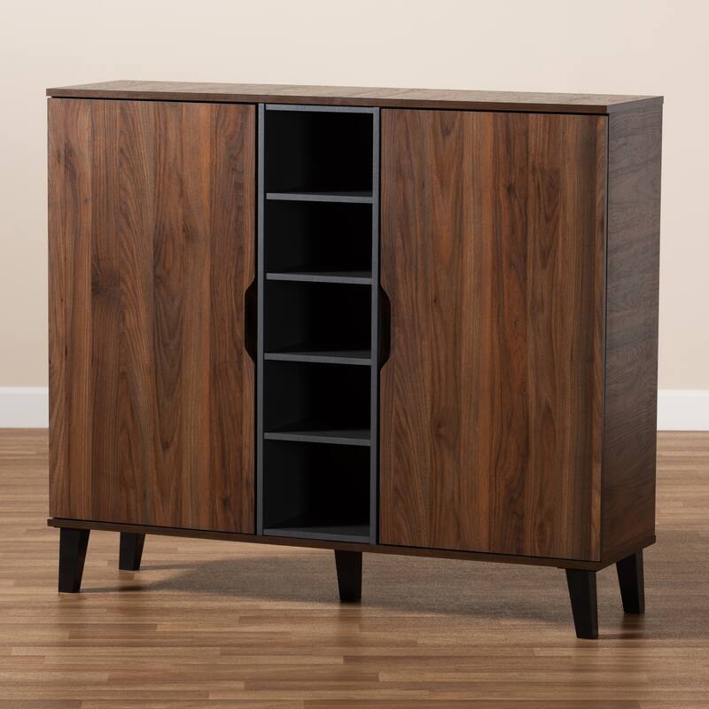 Idina Mid-Century Modern Two-Tone 2-Door Shoe Cabinet