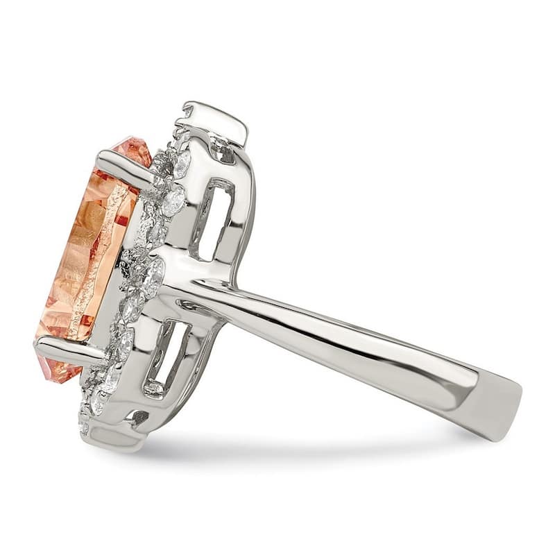 Curata 925 Sterling Silver Oval Polished Open back Champagne and Clear Color CZ Cubic Zirconia Simulated Diamond Ring