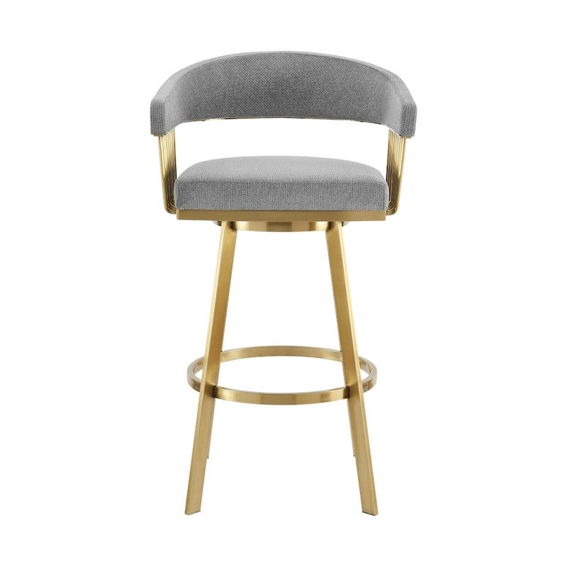 Luci Swivel Barstool Chair, Gold Steel, Tapered Legs, Gray Polyester