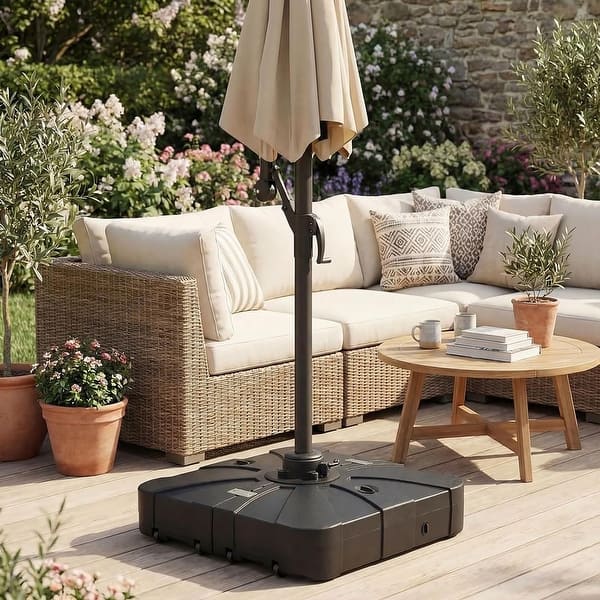 cantilever patio umbrella on wheels Giantex Base with Wheels, 243 lbs Water Filled Umbrella Stand for Offset Umbrella, 33.5 inch Heavy Duty Square Offset Umbrella Holder for Deck Garden Poolside : Patio This patio cantilever umbrella with solar lights features a wheeled base that weighs 350 lbs when filled with sand and water Parashade Wind-Resistant, Tilting Patio Umbrellas