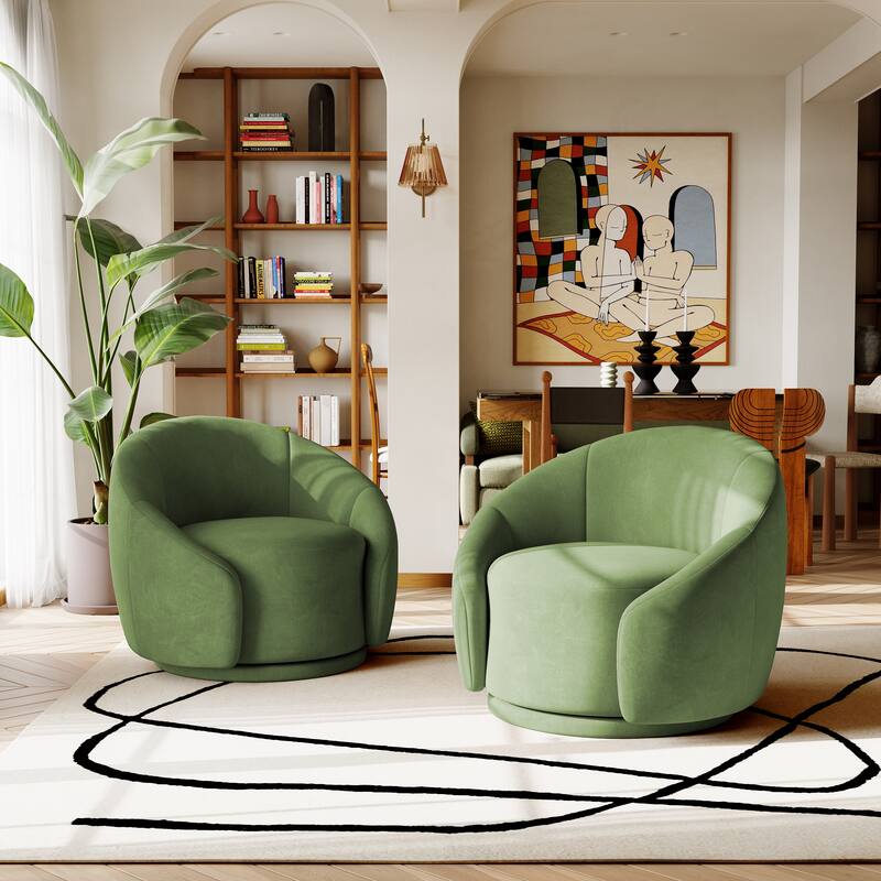 34" Wide 2 Set Velvet/ Boucle Barrel Swivel Chair
