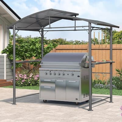PURPLE LEAF Barbecue Grill Gazebo Aluminum Frame Grill Shelter with Shelves Hardtop with Hook Sunshade Grey