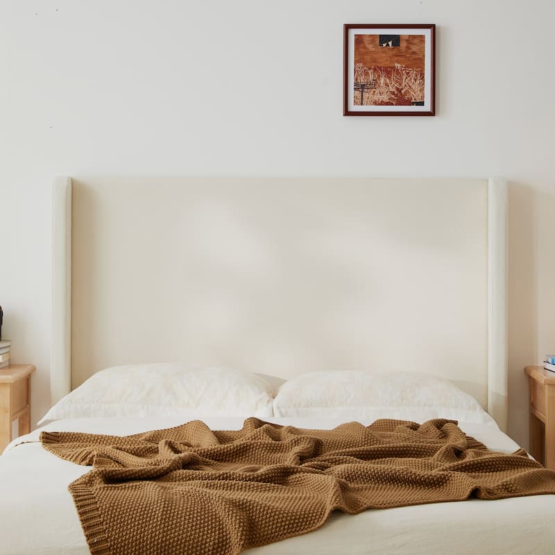 Upholstered Wingback Platform Bed with High Headboard, King Size Platform Bed Frame, Wood and Metal Slat Support, Noise Free