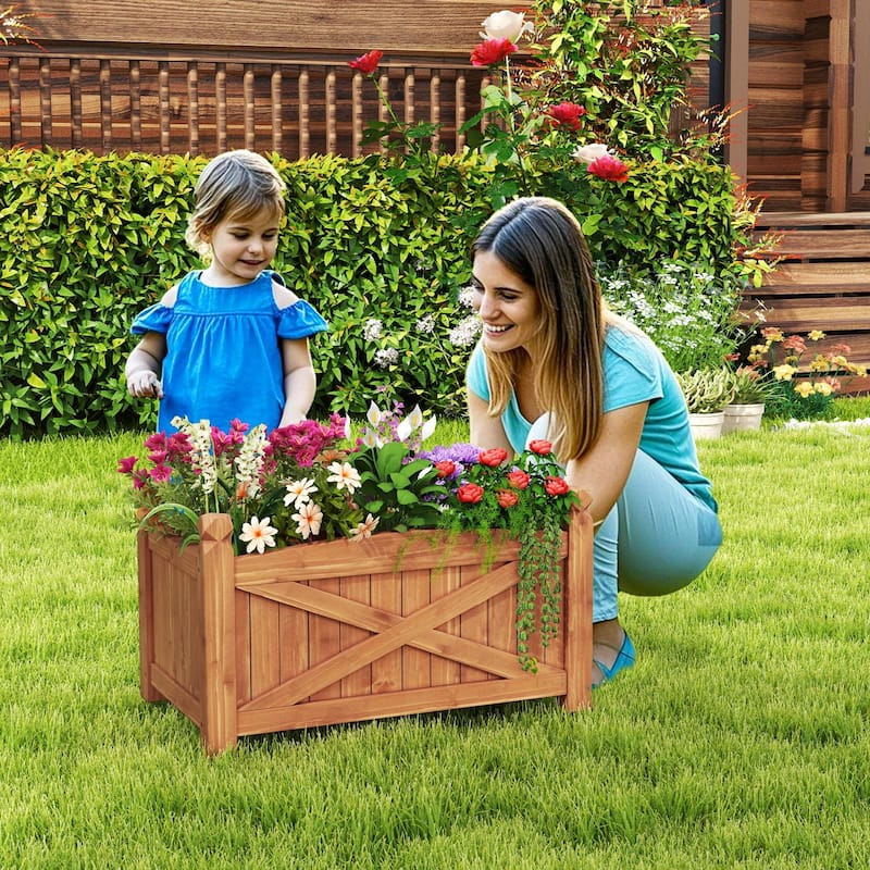 Gymax Wooden Raised Garden Bed Elevated Outdoor Planter Box w/