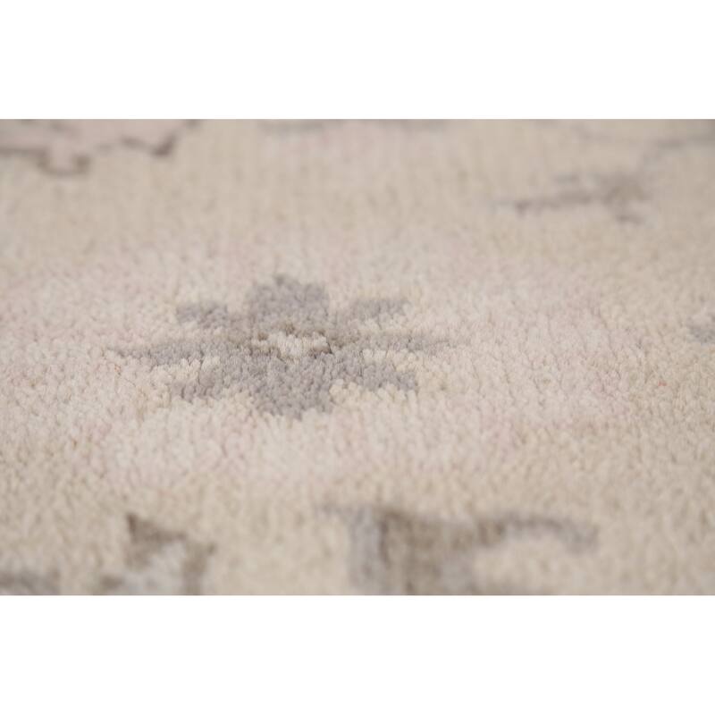 Ivory Oushak Indian Area Rug Hand-Knotted Wool Carpet - 6'3"x 8'8"