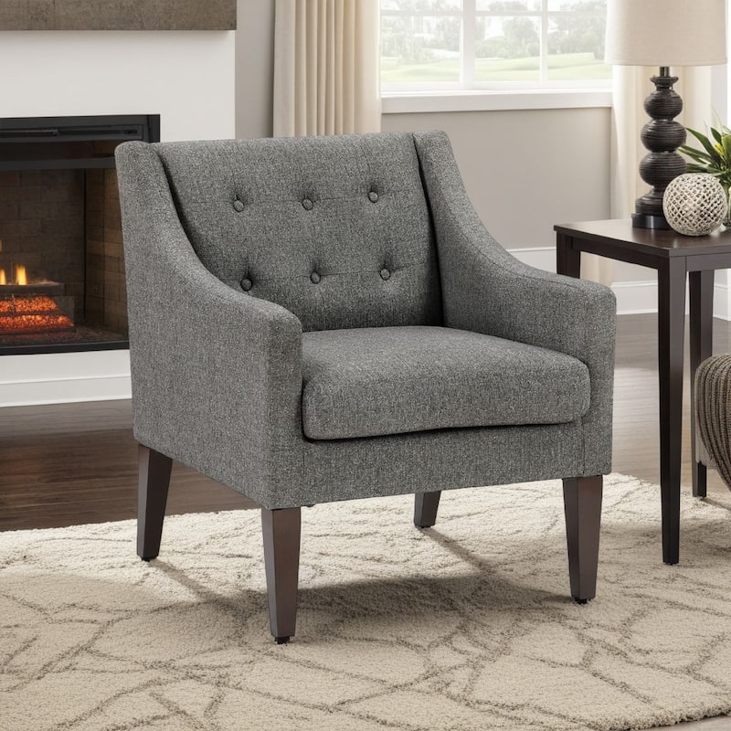 Ginna Accent Armchair, Button Tufted Dark Gray Polyester, Brown Legs