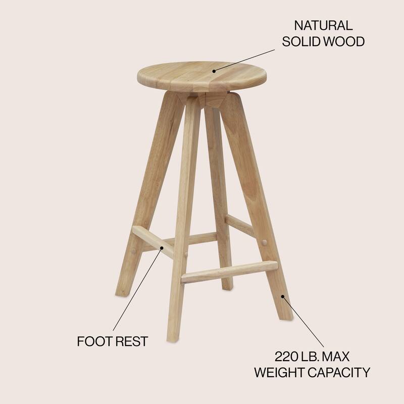 Ceren Round Solid Wood Backless Stool, By JONATHAN Y