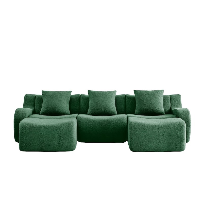 115.3" U-shaped Soft Teddy Fabric Boneless Sectional Sofa for Relaxed
