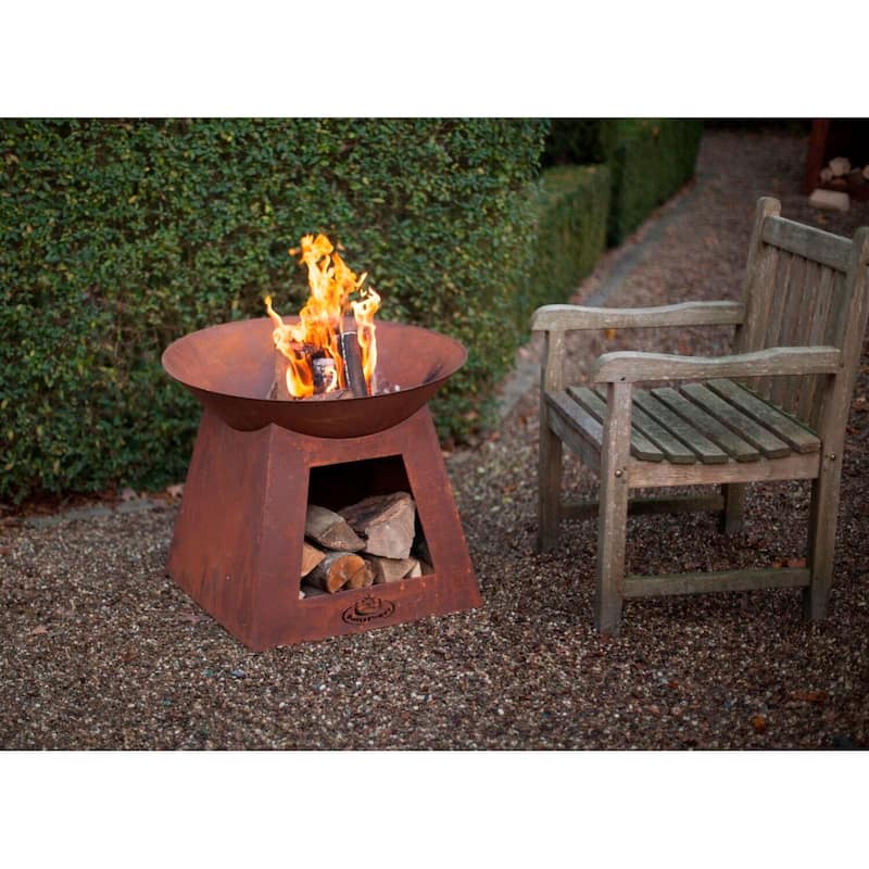 29.25" Brown Solid Rustic Finish Patio Garden Fire Bowl Storage