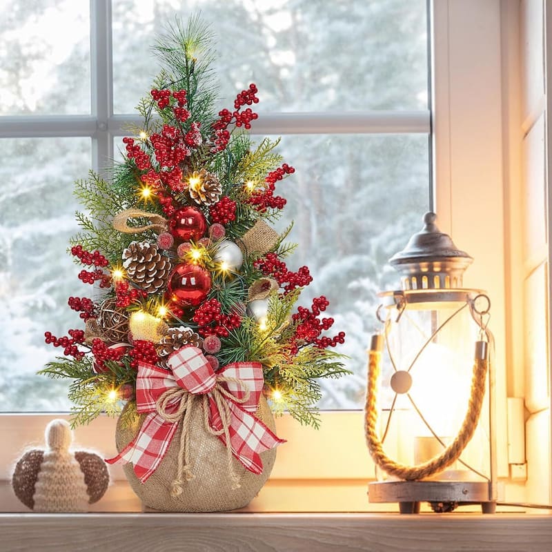 24 Inch Small Prelit Tabletop Christmas Tree for Home Table, Party - 2FT