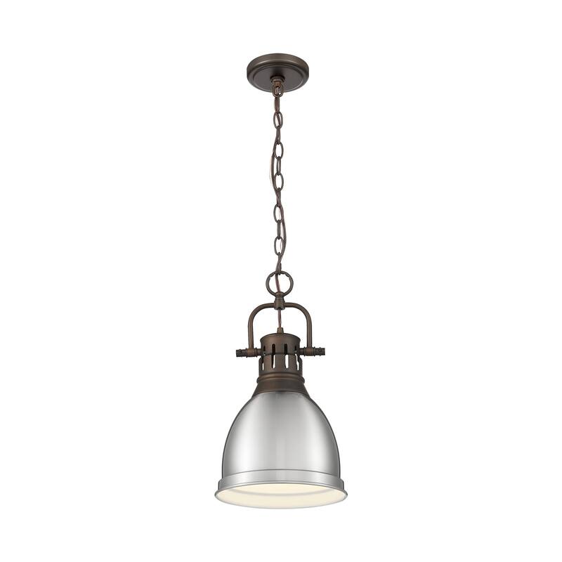Yep by Golden Lighting Duncan 1-light 9in Chain Hung Pendant in Rubbed Bronze and Pewter shade