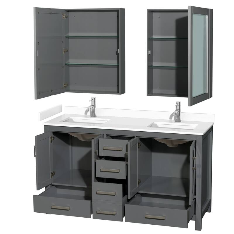 Wyndham Collection Sheffield 60" Double Bathroom Vanity, Carrara