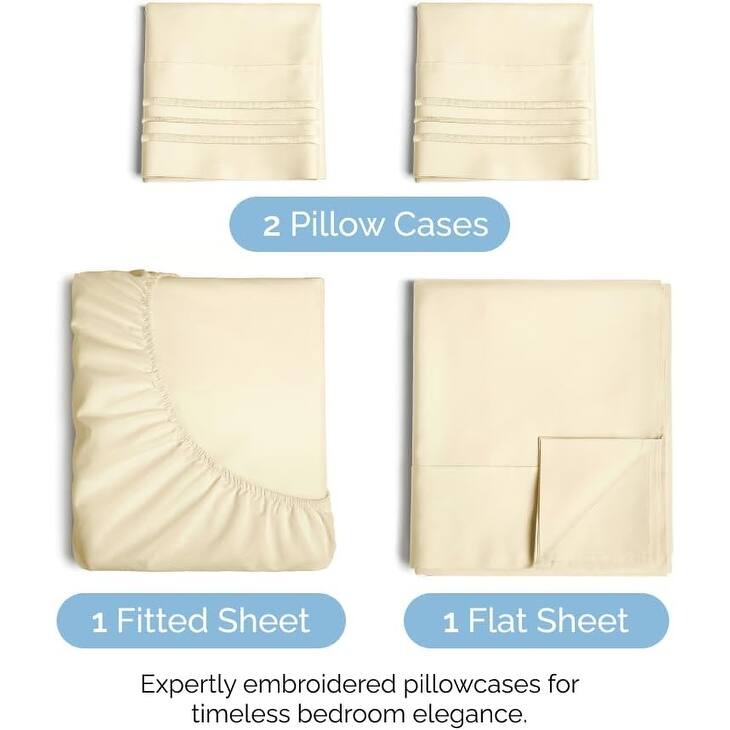CGK Linens 4 Piece Solid Deep Pockets Microfiber, Easy-Fit Bed Sheet Set