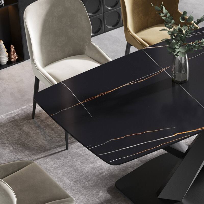 63'' Modern Dining Table，Sintered Stone Tabletop with Black Base