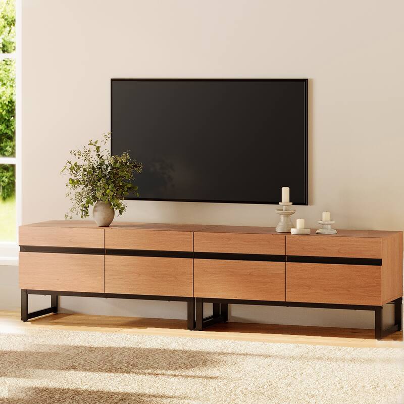 WAMPAT Modern TV Stand Entertainment Center TV Console with Storage Cabinets - 2 Pack - Mocha