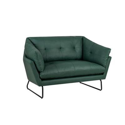 Deb 57 Inch Modern Loveseat, Tufted Plush Green Faux Leather Foam Cushions