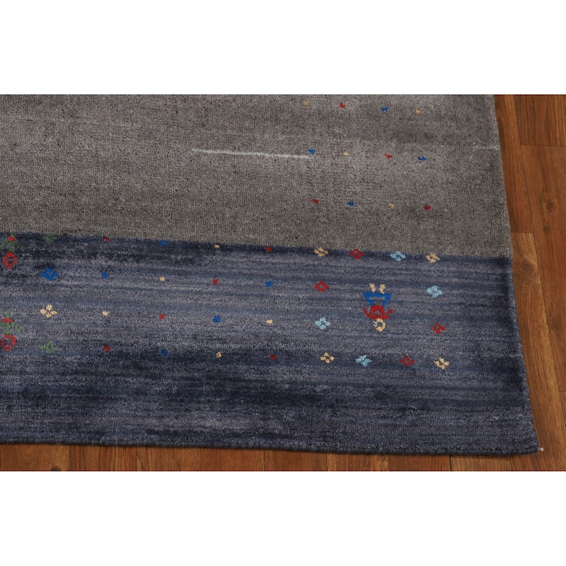 Gray Gabbeh Indian Area Rug Hand-Knotted Modern Wool Carpet - 5'6" x 8'1"