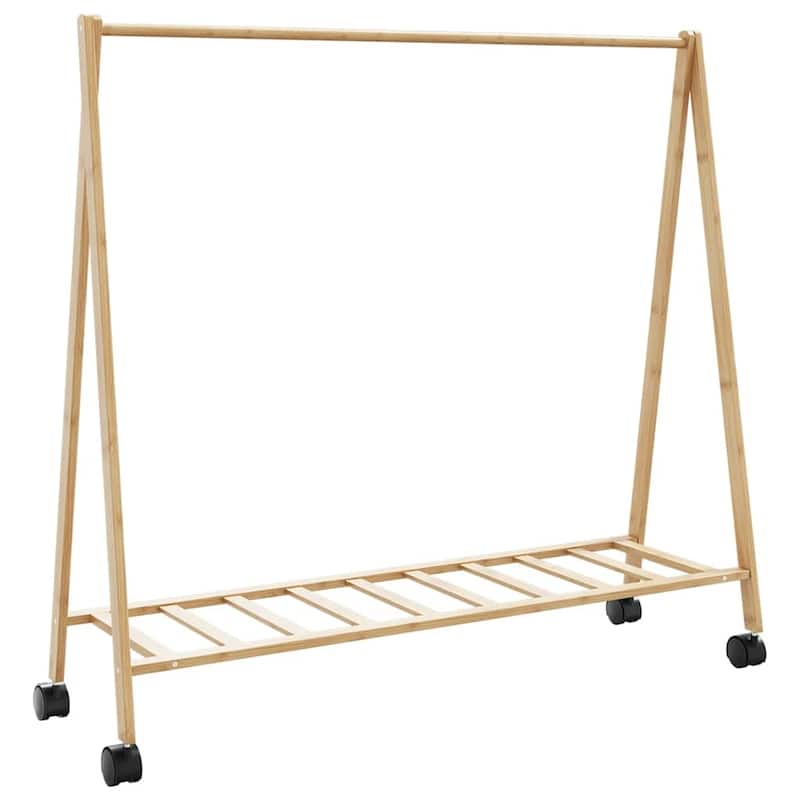 vidaXL Clothes Rack with Shelves Foldable Coat Rack Hanging Stand Hanger Bamboo - 41.7" x 13.4" x 41.9" - Brown - with wheels/ bamboo