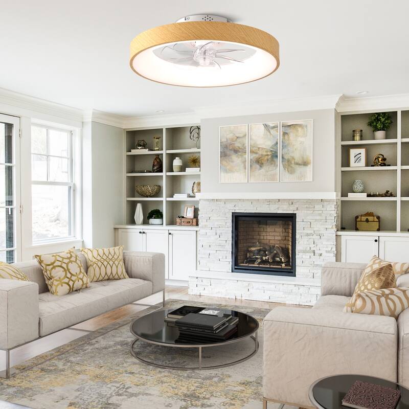 Cusp Barn 20" Modern RGB Ceiling Fans with Light, Low Profile Flush Mount Smart Ceiling Fan with Alexa/Tuya APP/Voice Control