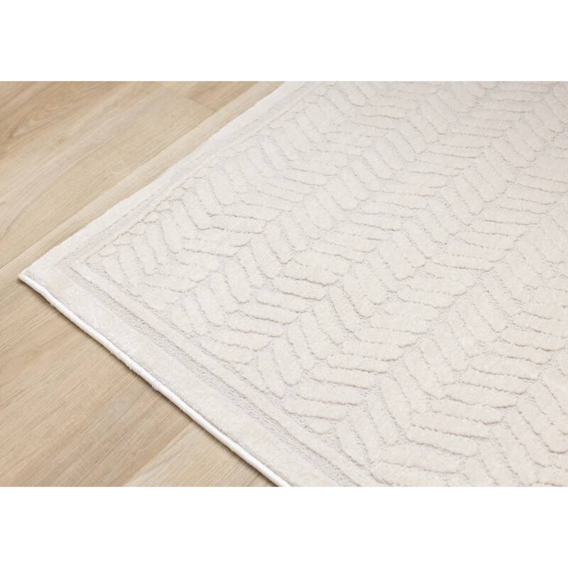 Ellie Collection - High-Low Textured Soft Polyester Cream Area Rug
