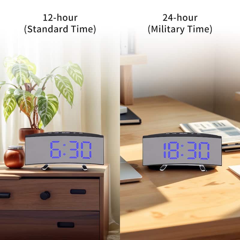 LED Mirror Alarm Clock for Bedroom, with Big Numbers Display, Temperature, Snooze for Deep Sleepers 6.7x2.8x1.2 inch