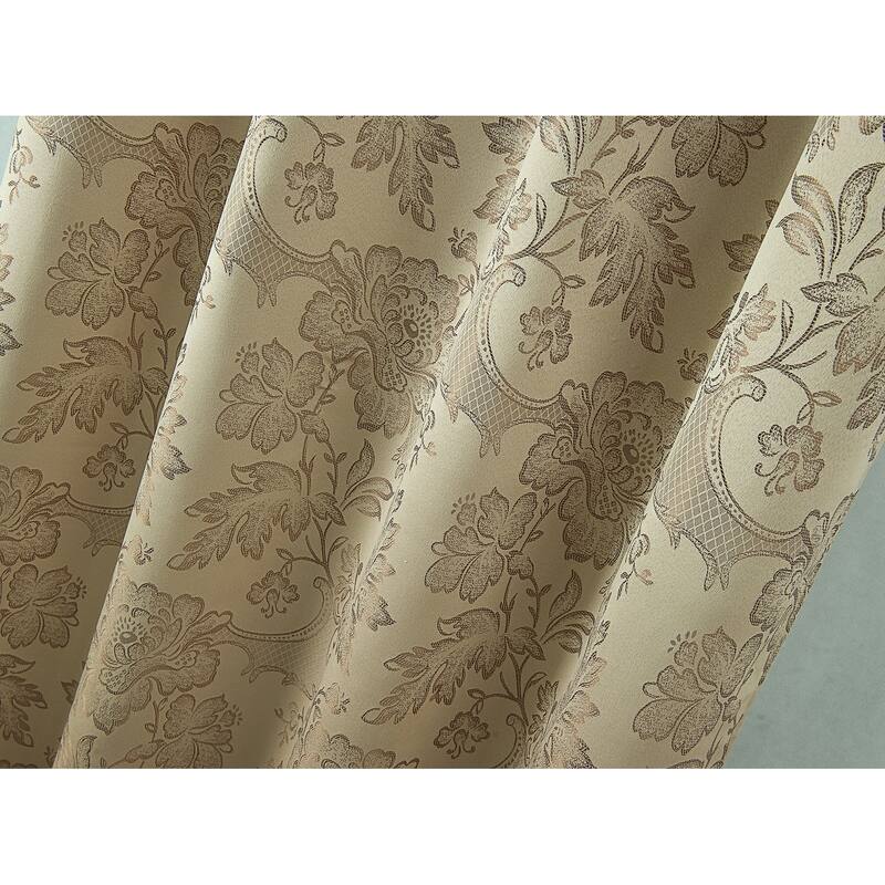 Rosalie Floral/Damask Textured Jacquard Single Rod Pocket Curtain Panel w/ Attached Valance - 54 x 84 in. - 54 x 84 in.
