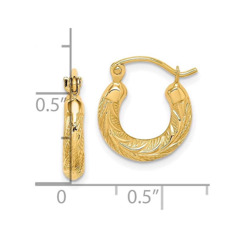 Curata 10k Yellow Gold Etched Fancy 8x3mm Small Hoop Earrings