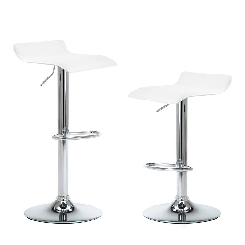 Faux Leather Upholstered Adjustable Barstools Airlift Counter Bar Pub Height Stools Set of 2 - White/Silver