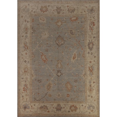 Vegetable Dye Oushak Turkish Rug Hand-Knotted Oriental Wool Carpet - 9'2"x 11'8"