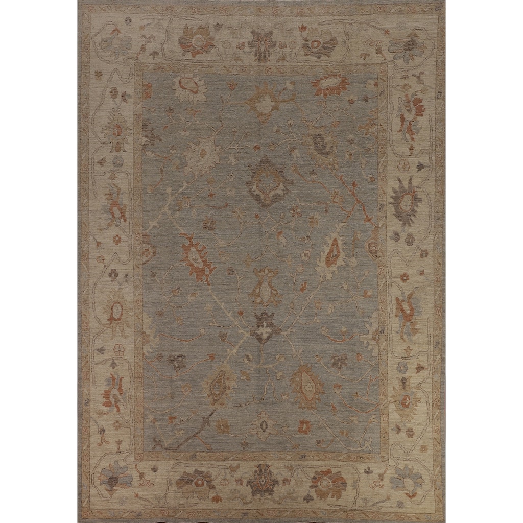 Vegetable Dye Oushak Turkish Rug Hand-Knotted Oriental Wool Carpet - 9'2"x 11'8"