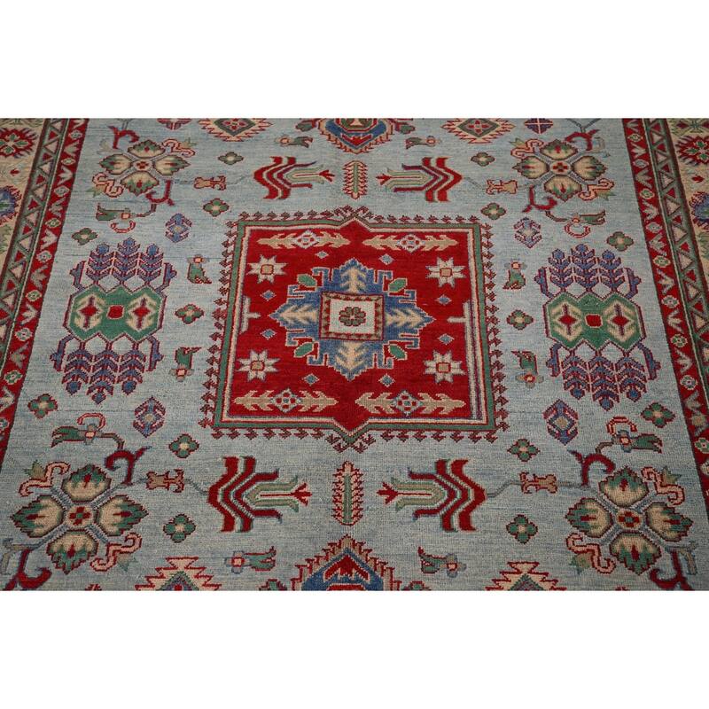 Light Blue Kazak Area Rug Hand-Knotted Dining Room Wool Carpet - 6'7" x 8'7"