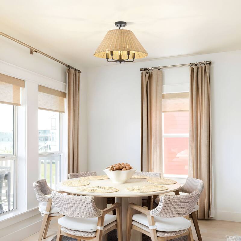 Starsky 5-Light Handwoven Natural Rattan Drum Chandelier