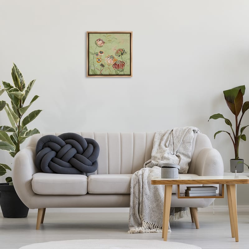Stupell Curled Chrysanthemums on Green Framed Floater Canvas Wall Art Design By Dusza