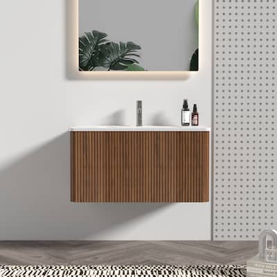 Floating Bathroom Vanity with Glossy White Integrated Ceramic Sink