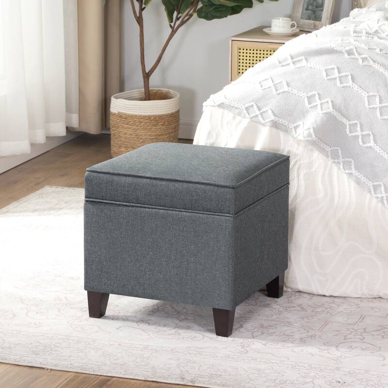 Adeco Toy Chest and Footrest Square Seat Storage Bench Ottoman Gray - Grey - Medium
