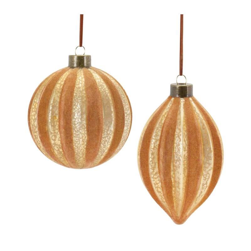 Shiny Ribbed Glass Christmas Ornaments 5.5" 140mm Gold Brown 12ct