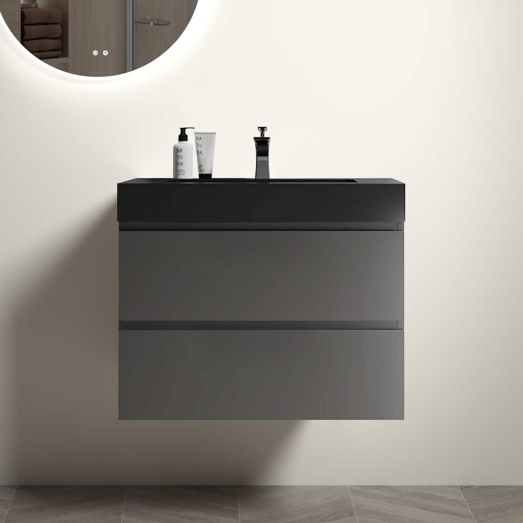 30"Bathroom Vanity with Sink,Storage Wall Mounted Floating Bathroom Vanity,One-Piece White Sink Basin without Drain and Faucet