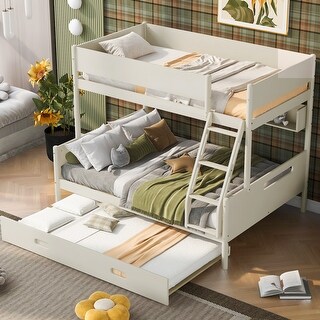 Twin over Full Bunk Bed with Storage Shelves and Twin Size Trundle