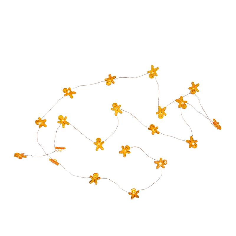 20ct LED Mini Gingerbread Men Christmas Fairy Lights 6.5' Silver Wire