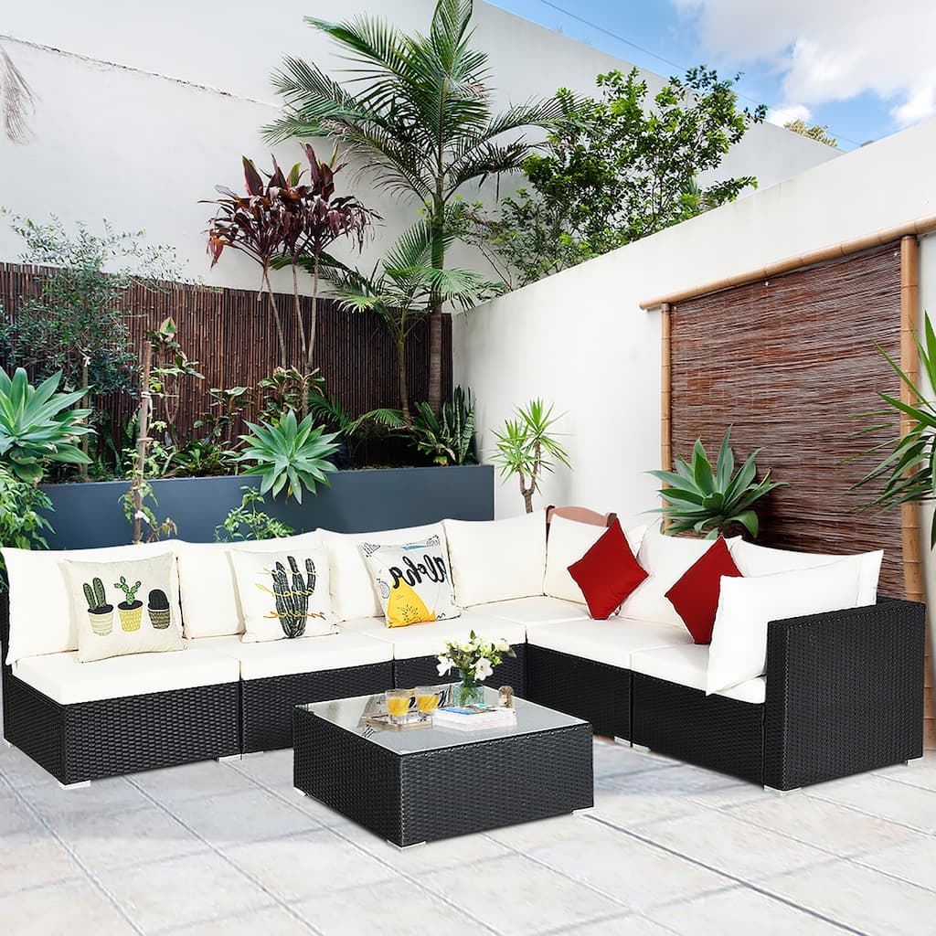 7 PCS Patio Furniture Set Outdoor Conversation Set with Coffee Table