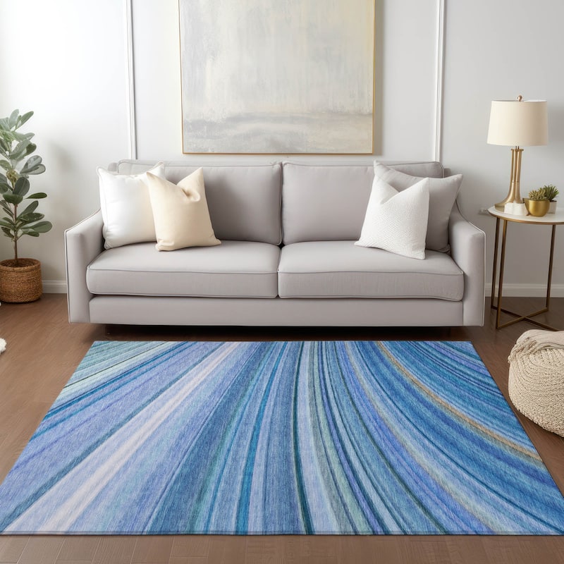 Machine Washable Indoor/ Outdoor Chantille Modern Burst Rug - Blue - 10' x 14'