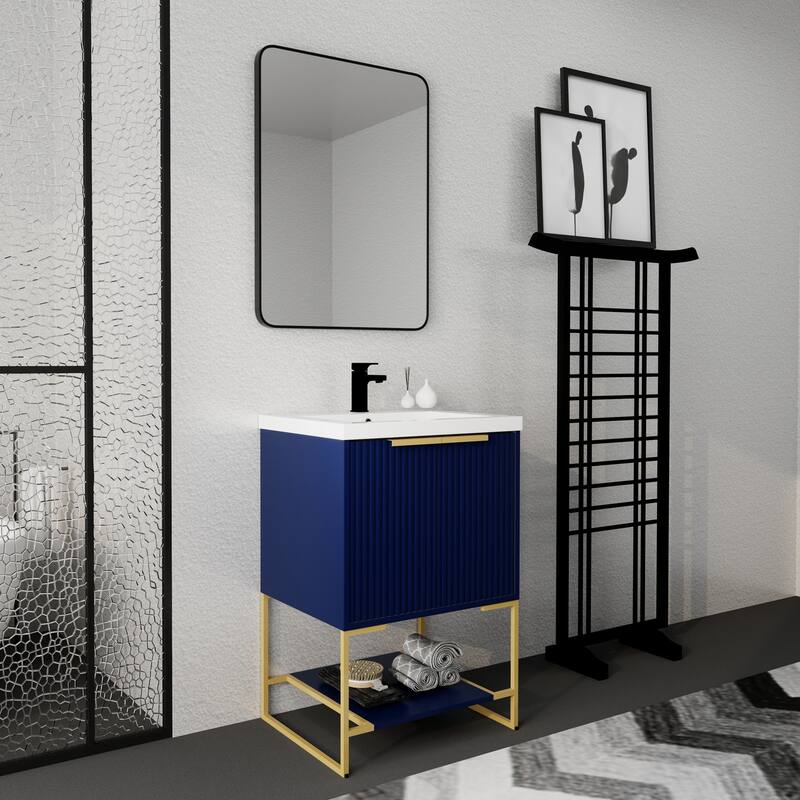 24 inch Plywood Freestanding Bathroom Vanity Set with Integrated Resin Sink