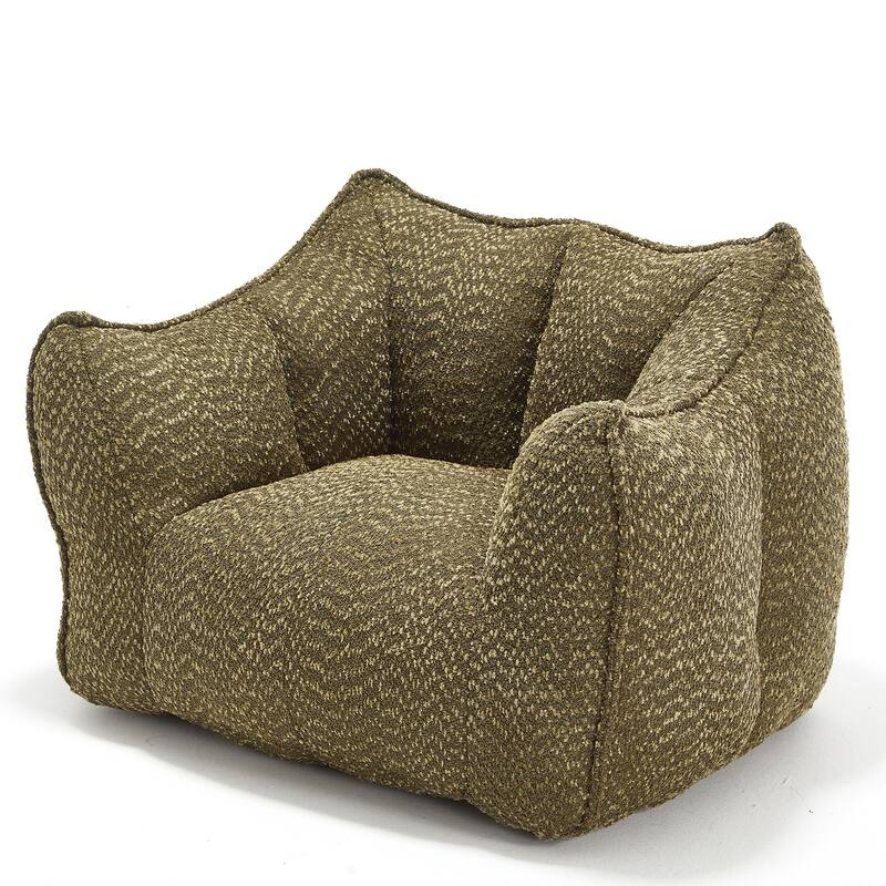 Chenille Square Bean Bag Chair, High Resilience Foam Lounge Chair, Cozy Aldult Lazy Sofa with Curved Armrests and Backrest