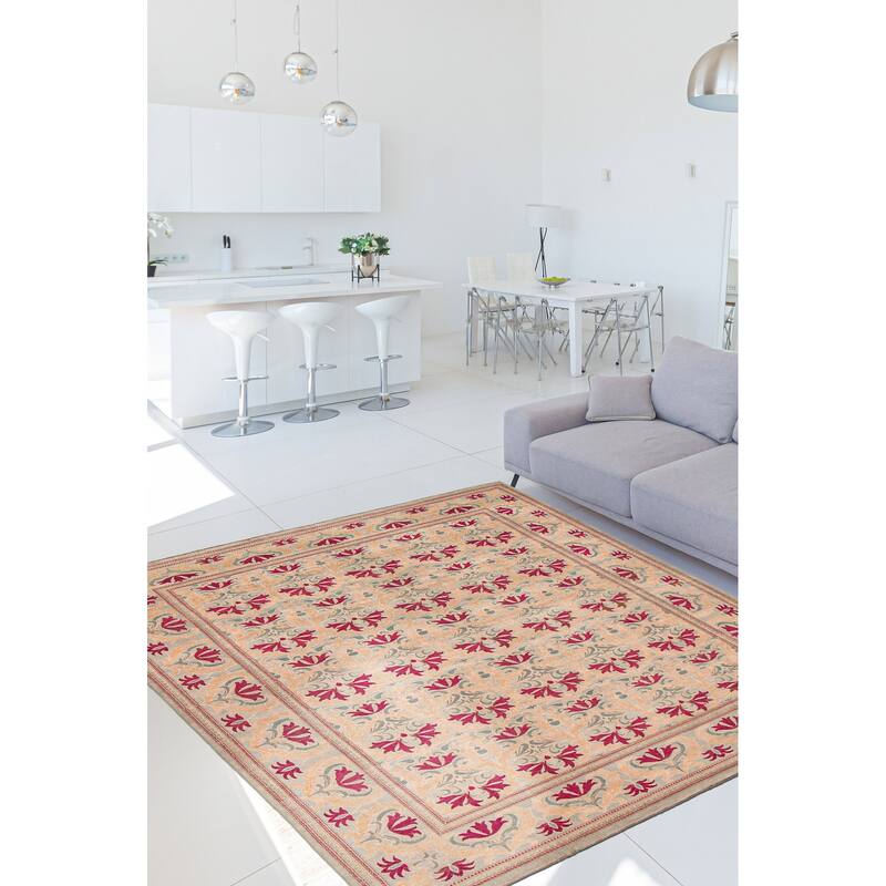 ECARPETGALLERY Hand-knotted Abstract Lahore Legacy Beige, Pink Wool Rug - 9'0 x 12'0