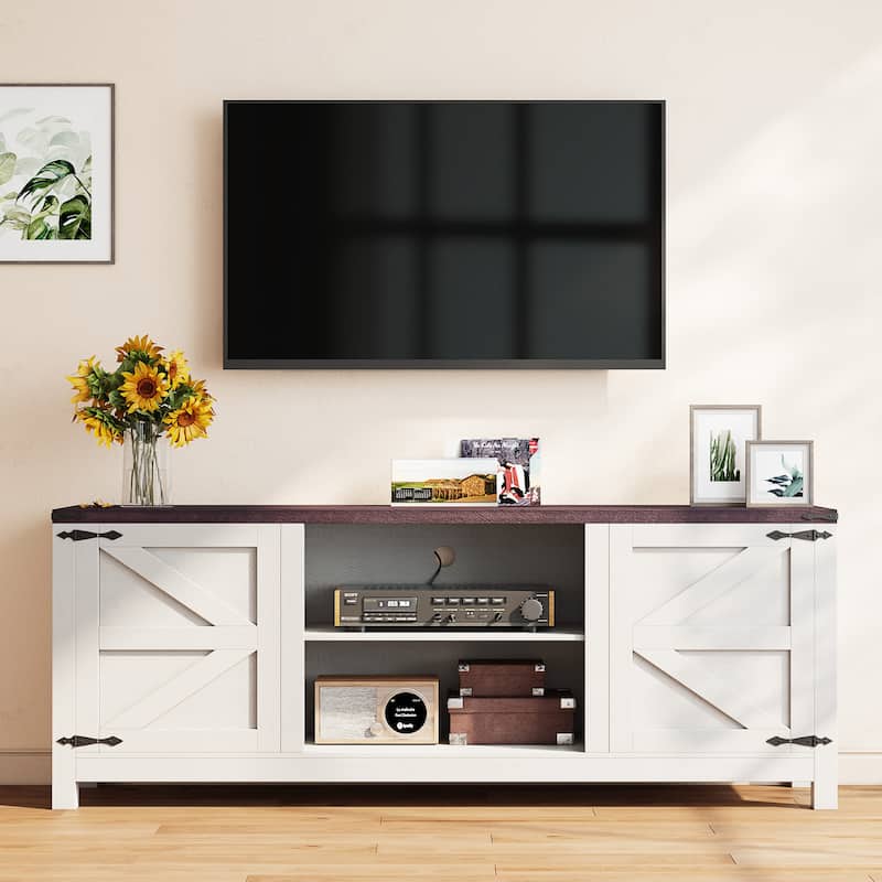EROMMY Solid Wood TV Stand, Modern Entertainment Center with Glass Doors & Adjustable Shelves. - 65-inch.