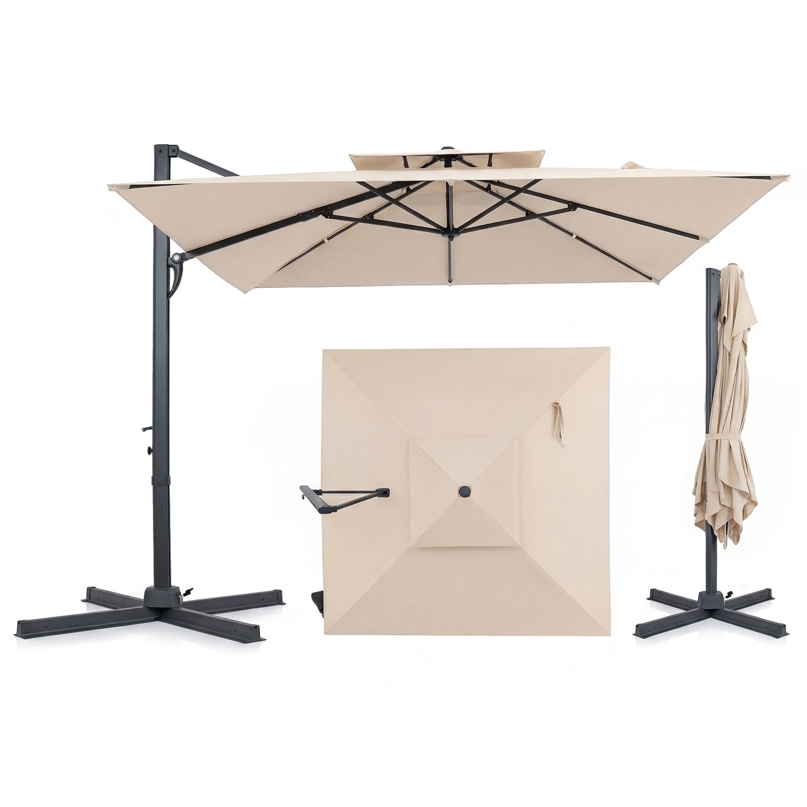 Gymax 10FT Patio Cantilever Umbrella w/360-Degree Rotation 8 Sturdy