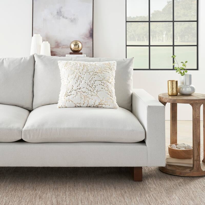 Mina Victory Faux Fur Metallic Branches Indoor Accent Pillows or Throw - 20" X 20" - Ivory Gold