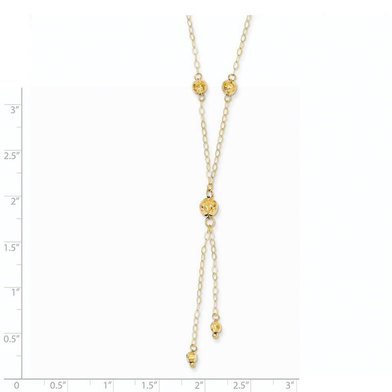 Curata 14k Yellow Gold Textured Bead Lariat Necklace, 16+2"